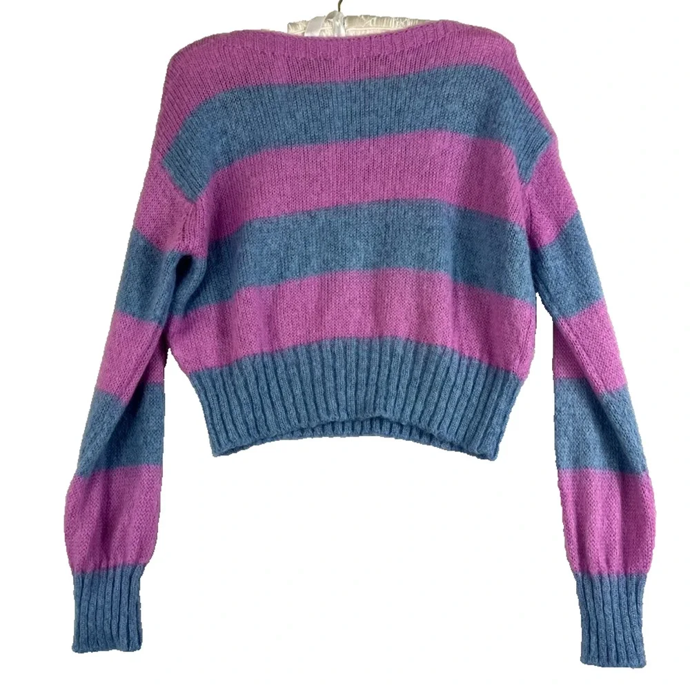 United Colors of Benetton Sweater Womens Size S Pink Blue Mohair Blend Stripe
